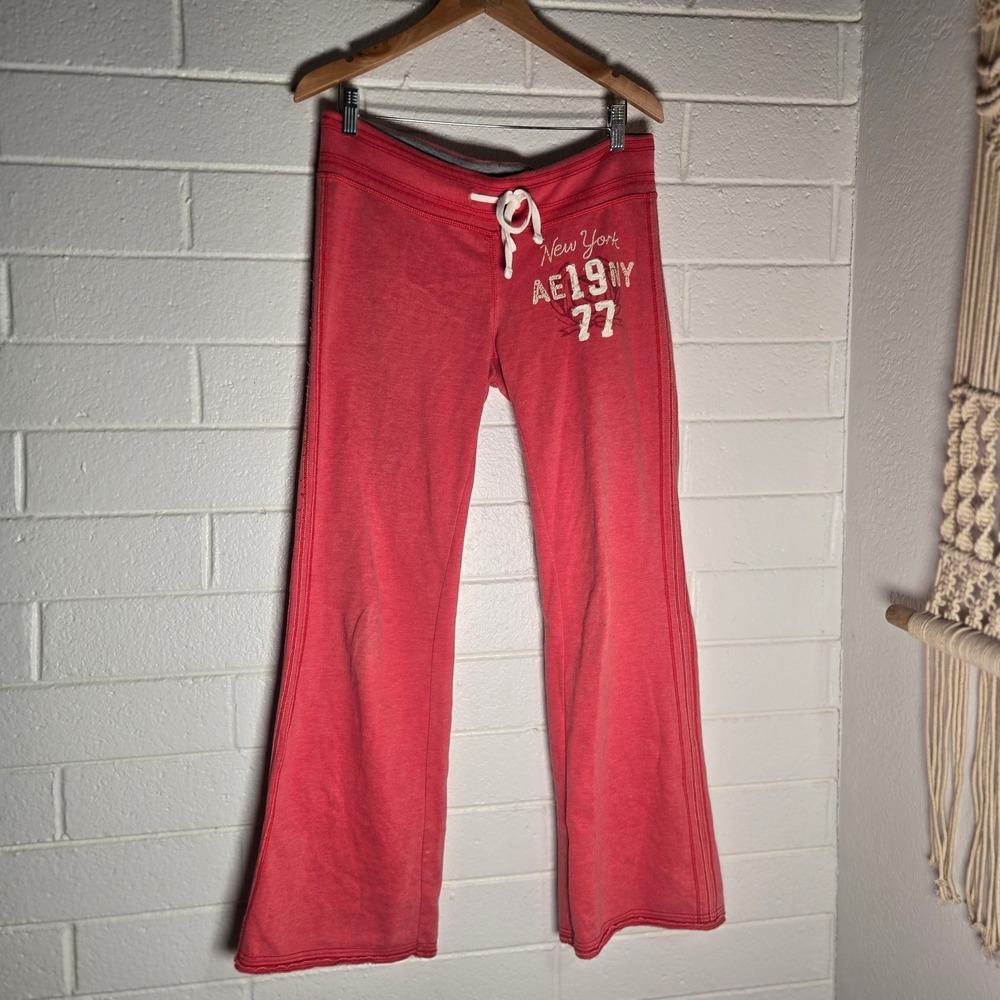 Vtg Y2K American Eagle Sweatpants Long Medium Puffy Logo Flare Leg 08/09 Lounge